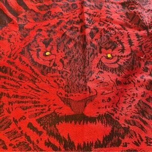 Pashmina Scarf Tiger Print Red and Black, Yellow Rhinestone Eyes